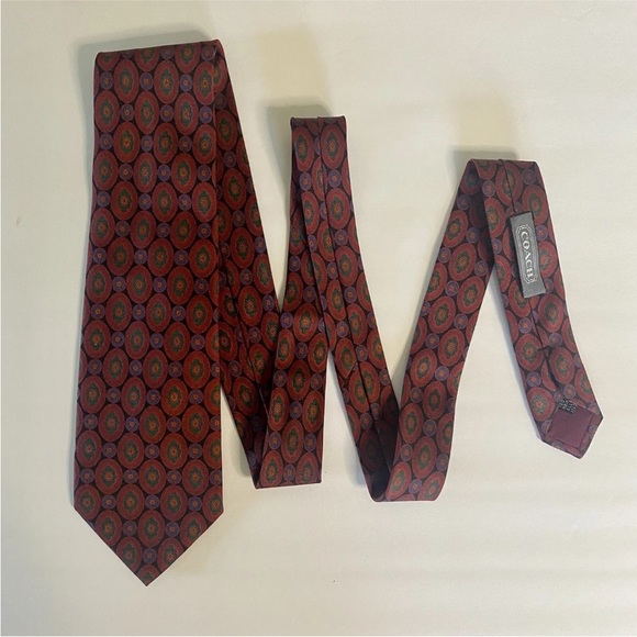 Vintage COACH Art Deco Red Silk Classic Tie, 3.5 x 60 Authentic Made in Italy - Picture 2 of 6